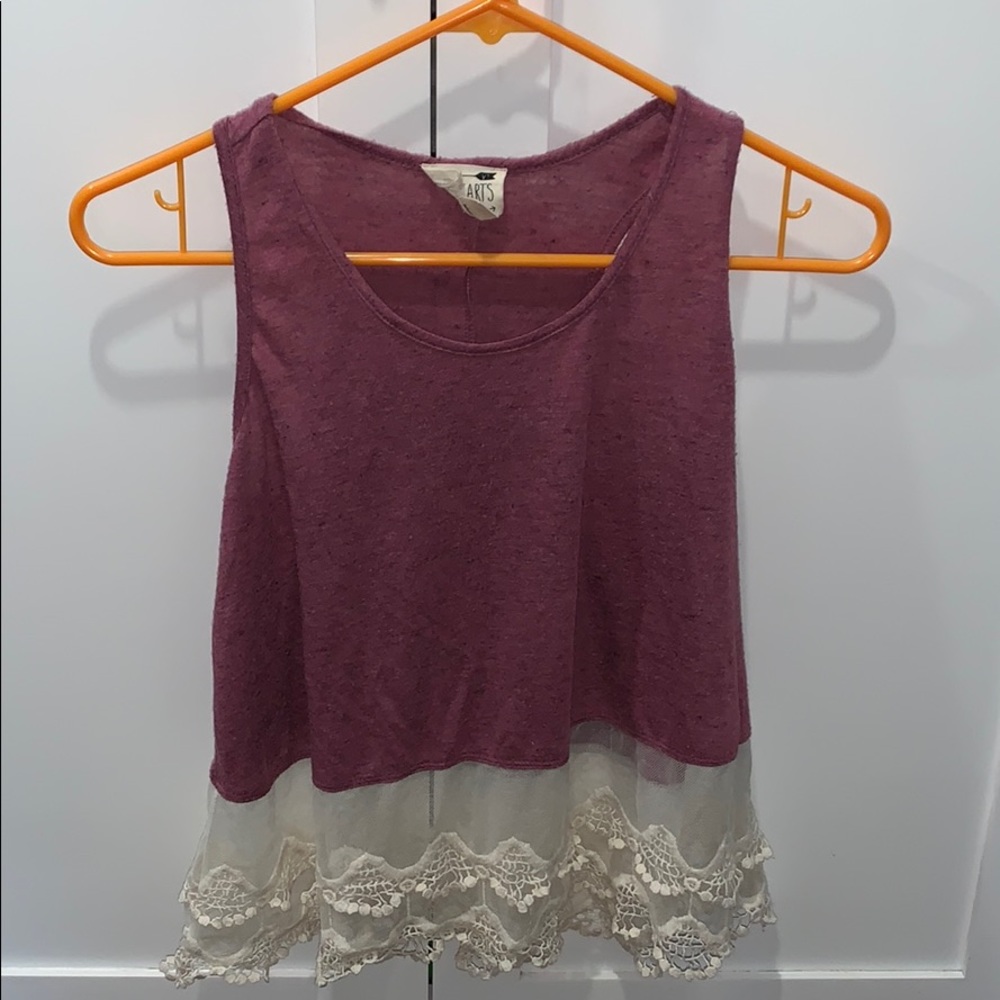 Pink tank top with sheer lace detail